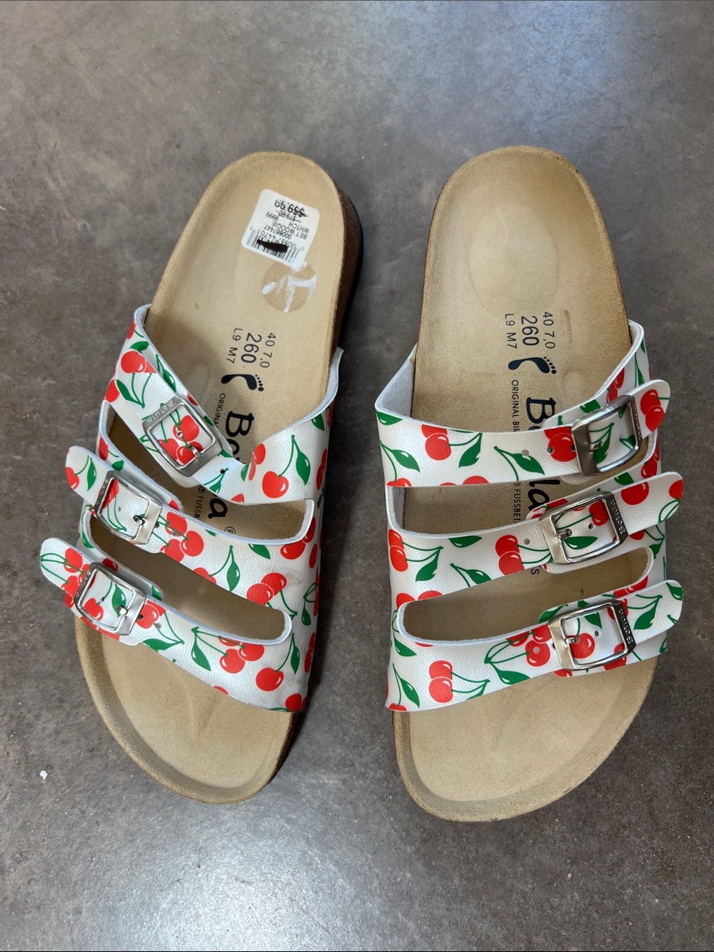 Women’s Betula by Birkenstock Triple-Strap Cherry Print Sandals - White/Red - Picture 10 of 10